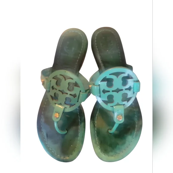 Tory Burch Women's Miller Teal Leather Thong Sandals Sz 7 - Picture 9 of 9